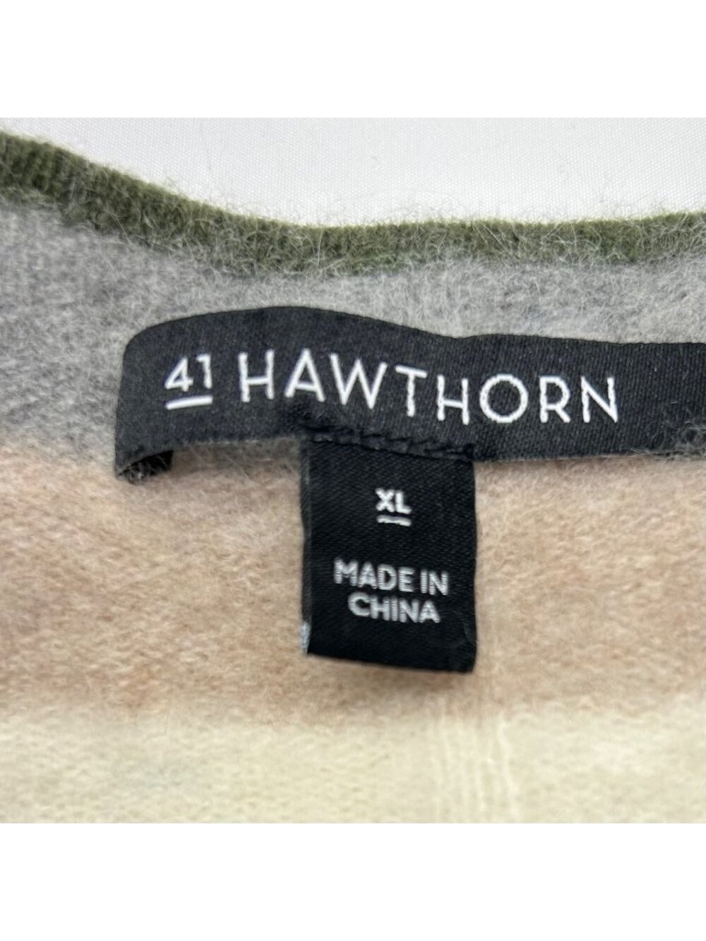 41 Hawthorn Cashmere Striped Sweater XL Green Beige Gray White Soft Knit Pullove